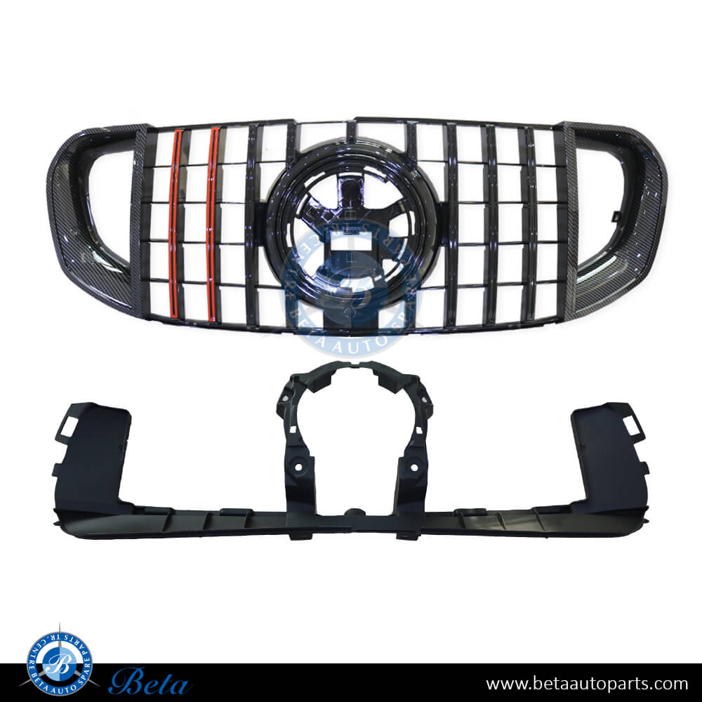 Radiator Grille BBS Look Carbon and Red for Mercedes GLS-Class X167 2020-Up models, Part Number 1678881100 Radiator Grille BBS Look Carbon and Red for Mercedes GLS-Class X167 2020-Up models, Part Number 1678881100